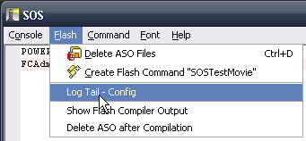 Screenshot SOS Flash Log Tail Config menuitem